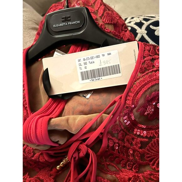 NWT $1200 Elisabetta Franchi Red Carpet Lace Dress Red Size 4 - Picture 7 of 7